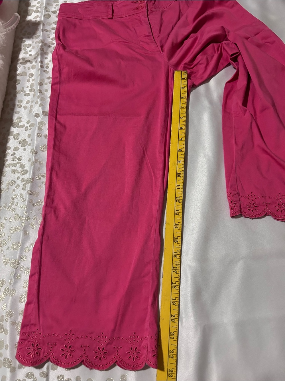 Bright Coral Eyelet Hem Capri Pants